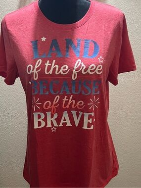 Red Patriotic Short Sleeve Tee - Land of the Free Because of the Brave